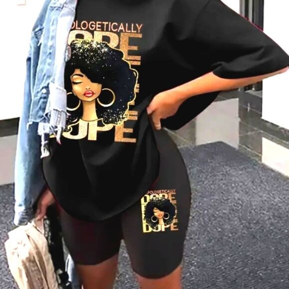 plus size black 2pc tee and shorts set sz.1x - Picture 1 of 5